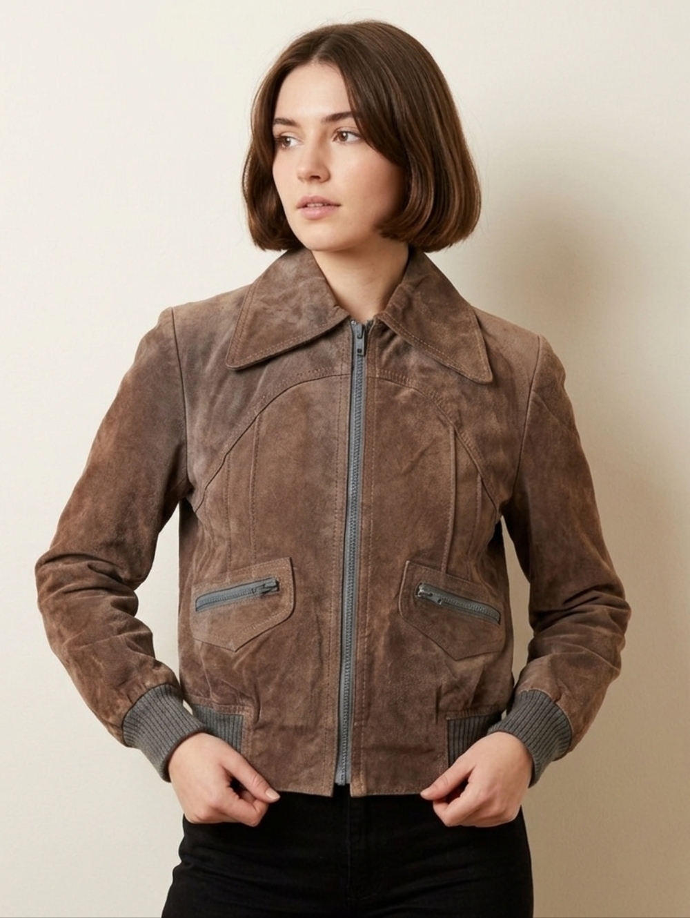 Vintage Golden State gray-brown suede bomber jacket 9/10 XS